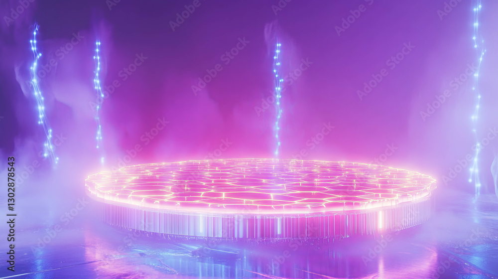 Poster futuristic abstract background with lit podium for modern design and display