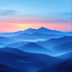 Fototapeta premium Breathtaking sunrise over majestic mountain range nature scenery serene landscape tranquil atmosphere wide angle view