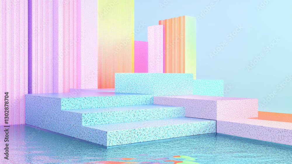 Poster vibrant abstract background with colorful podium and geometric shapes