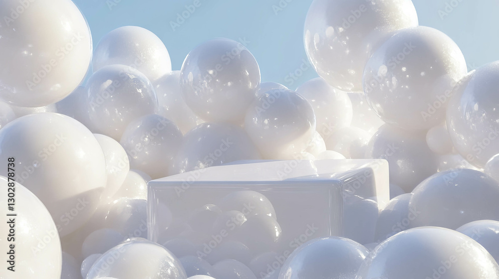 Poster abstract sphere composition with elevated podium for futuristic design