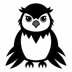 Kawaii Black-and-White Hawk-Eagle vector on white background.