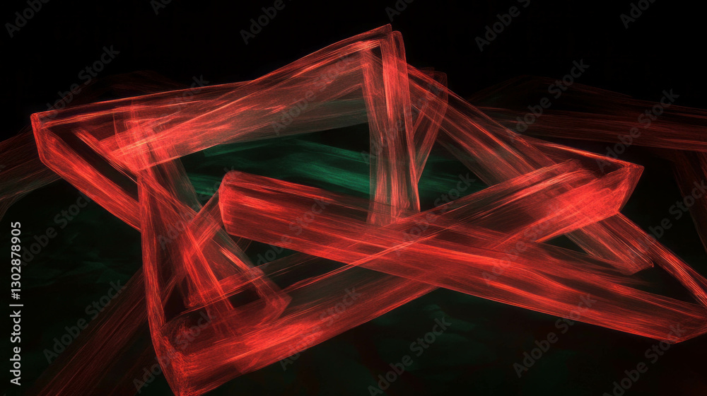 Poster abstract geometric composition with illuminated red and green shapes for modern design