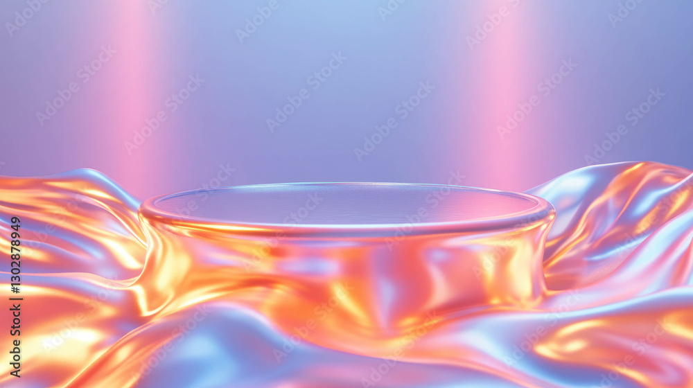 Poster Futuristic abstract background with iridescent liquid podium for product display or design