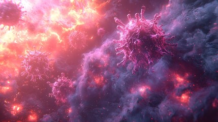 Fototapeta premium Vibrant Neutralization of Glowing Viruses by Luminous Antibodies Symbolizing Immunity and Protection