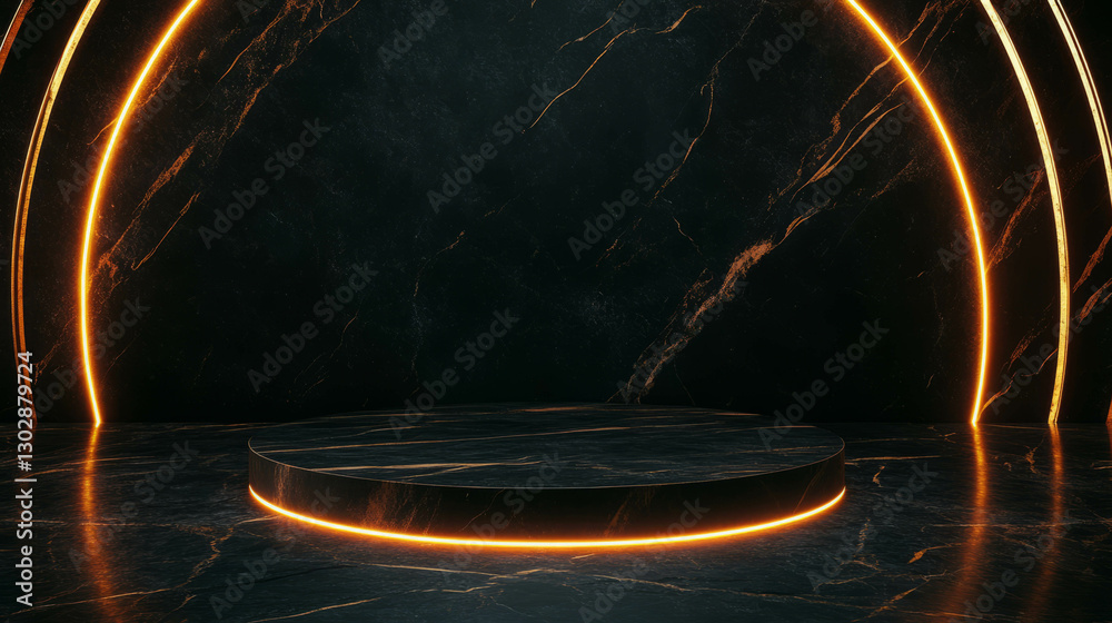 Poster Futuristic background featuring an illuminated podium with abstract design for creative use