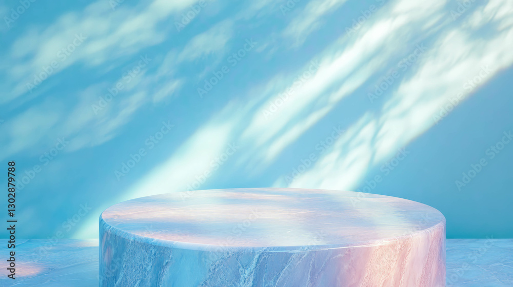 Poster abstract background featuring a polished podium design with soft pastel lighting