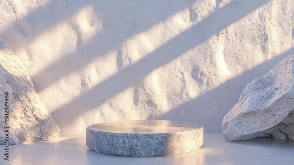 Poster minimalist abstract podium scene with natural stone elements for product display