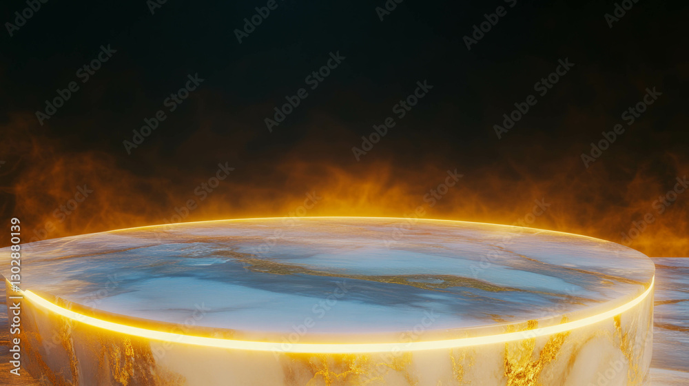 Poster Futuristic podium on abstract background with vivid lighting for display design