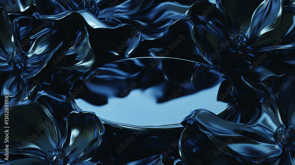 Poster elegant abstract background with reflective podium and flowing shapes for art design