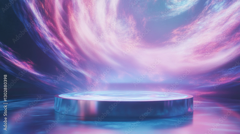 Poster Vibrant abstract background with etherial podium and swirling colors for artistic display