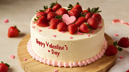 Delicious Strawberry Valentine s Day Cake with Pink Frosting and Hearts