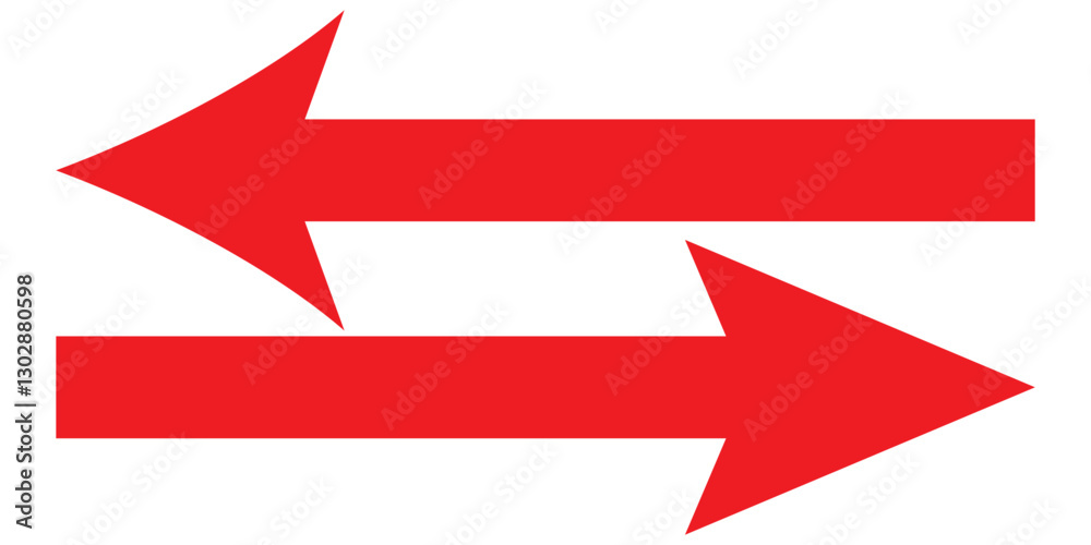 Wall mural red large forward or left pointing solid long arrow icon sketched as vector symbol
