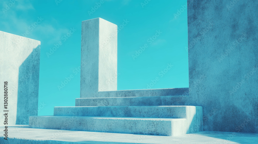 Poster abstract minimalist background with concrete podium structure under clear sky