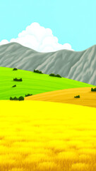 Fototapeta premium vibrant landscape with rolling green and yellow under a bright sky