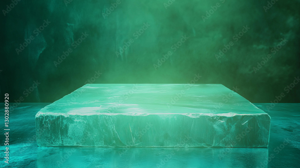 Poster abstract background featuring raw texture podium in green hue for design concepts