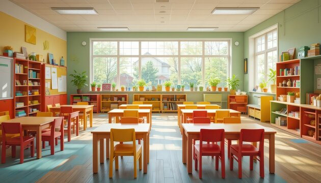 Bright and Sunny Kindergarten Classroom: A Welcoming Space for Learning and Growth