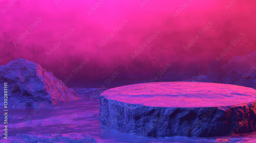 Poster abstract background with textured podium and vibrant colors