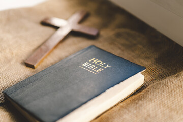 Reading the Holy Bible in home. Concept for faith, spirituality and religion. Peace, hope, dreams...