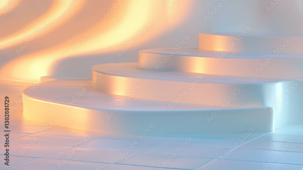 Poster elegant abstract background featuring a softly lit podium with curved steps for creative designs