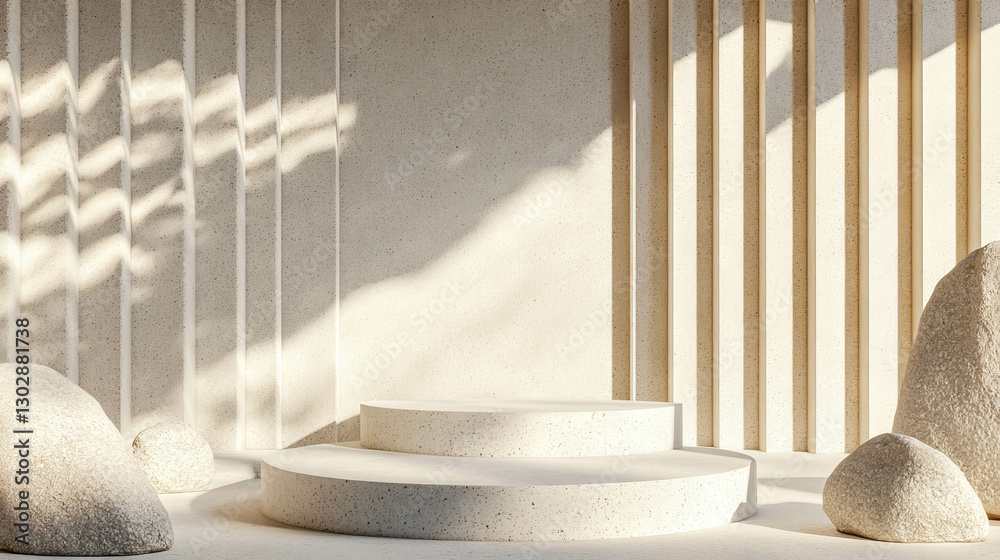 Poster modern abstract background with minimalist podium and natural textures for design projects