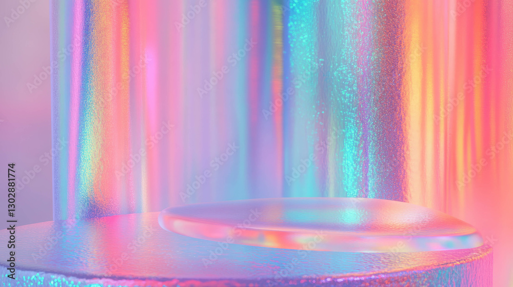 Poster Iridescent abstract background with textured podium for modern design concepts