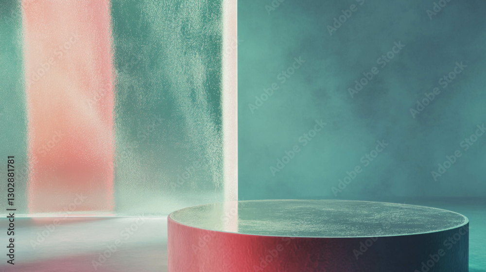 Poster modern abstract background with textured podium and soft lighting for creative design