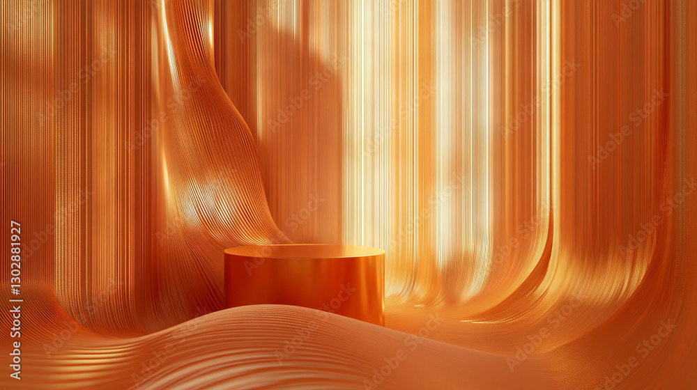 Aufkleber Abstract background with textured podium in orange tones for branding and display design