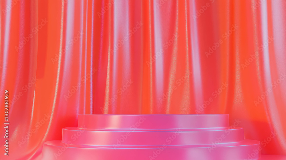 Poster abstract stage with pink podium and draped curtain background for creative design