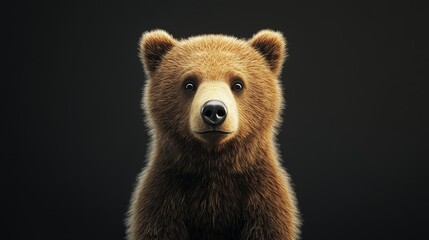 A bear cub is staring at the camera with a curious expression