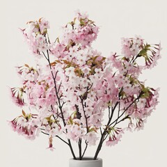 Obraz premium Delicate Bouquet of Cherry Blossoms in Modern White Vase on White Background.