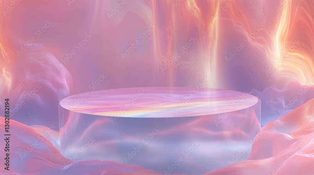 Poster Futuristic abstract background with transparent podium and ethereal colors