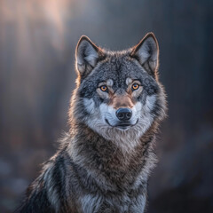 Water Color, Majestic wolf staring intently in natural forest wildlife photography tranquil atmosphere close-up perspective