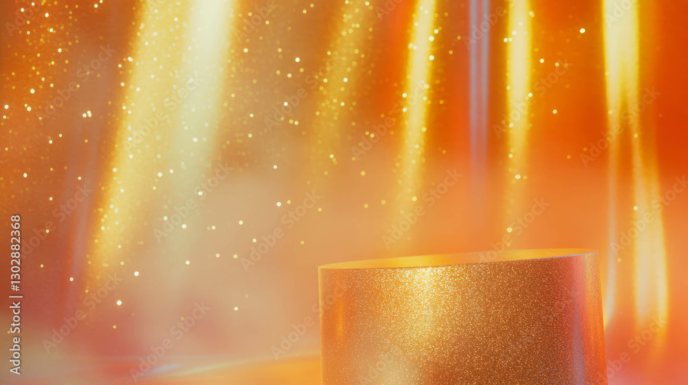 Poster Glittering abstract background with golden podium for elegant design projects