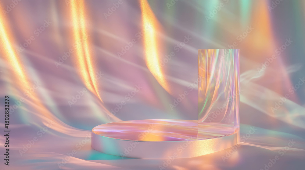 Poster Abstract background with translucent podium and colorful reflections for creative display