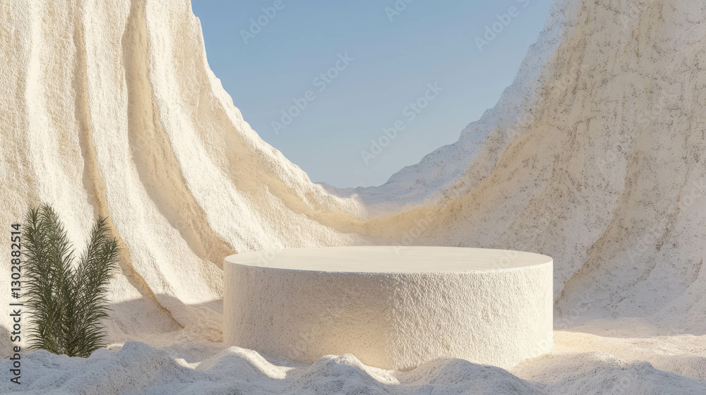 Poster minimalist abstract background with woven podium in natural setting for design
