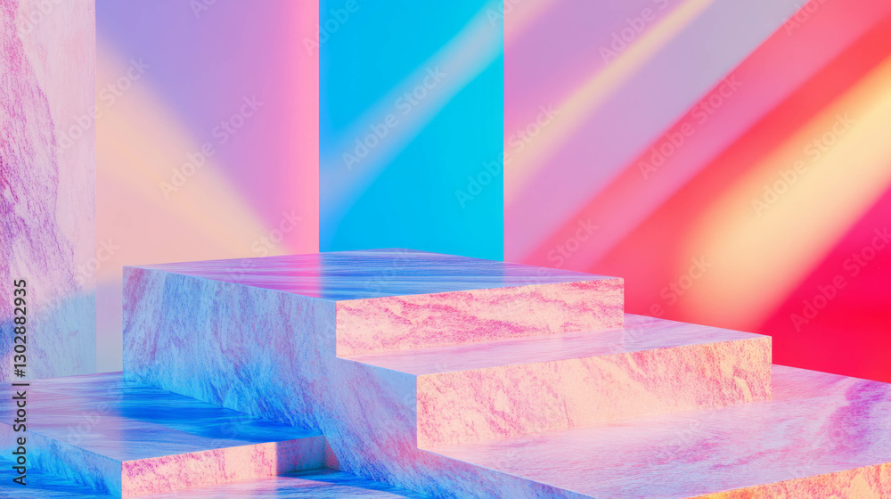 Poster vibrant abstract background with multicolored podium and modern geometric design