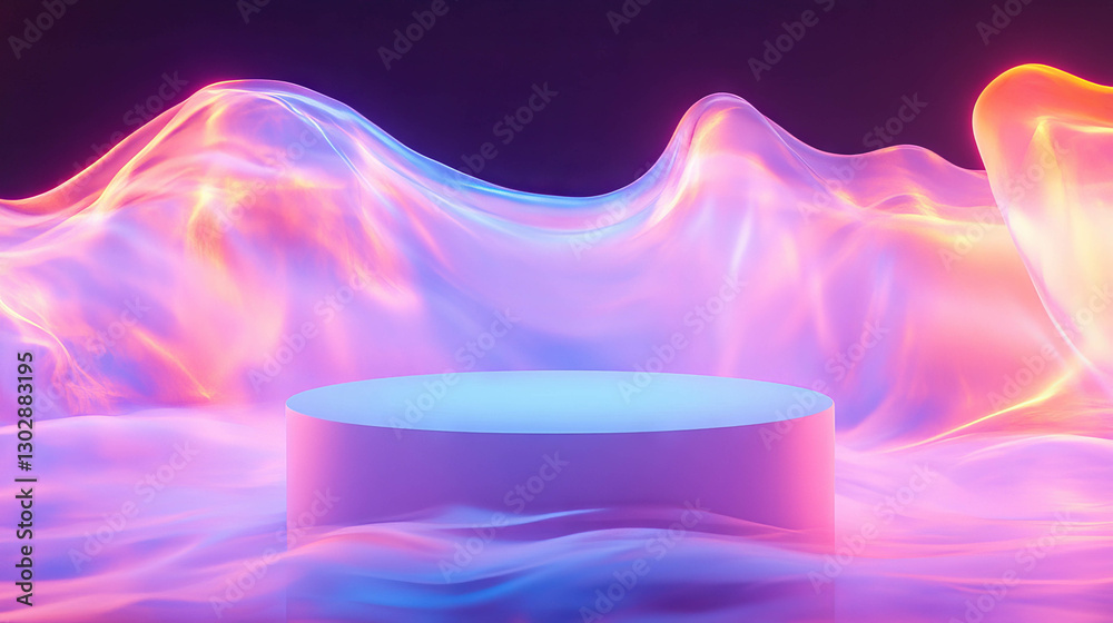 Poster Vibrant abstract background with illuminated podium for creative display and design