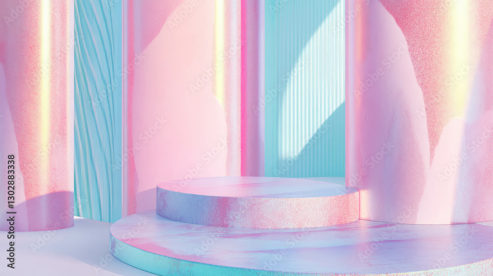 Poster pastel abstract background with cylindrical podium for modern design and display