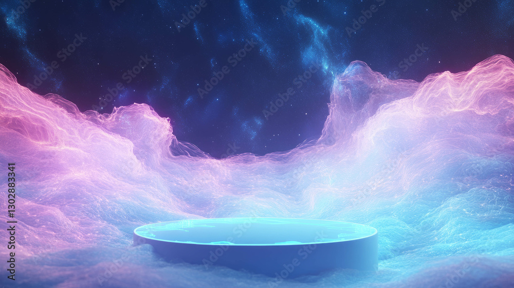 Poster ethereal abstract background with podium for creative design