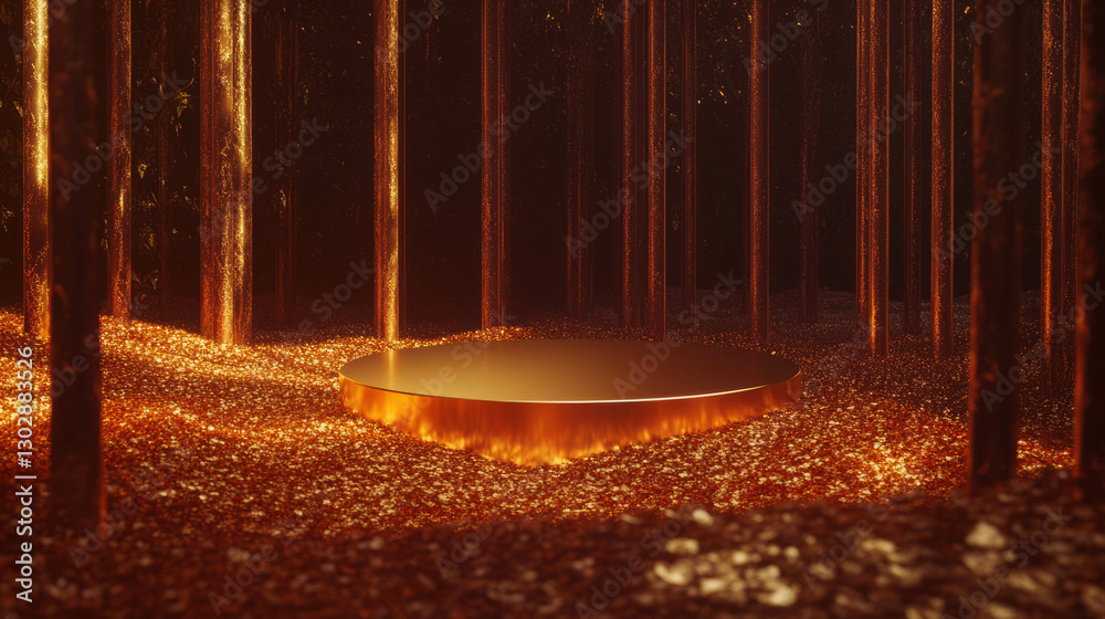 Poster Abstract background with podium in enchanting forest setting