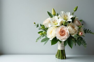 Fototapeta premium Elegant bouquet of lilies and roses, perfect for a special celebration or romantic gift