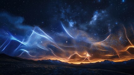 Mesmerizing Night Sky with Digital Energy Waves