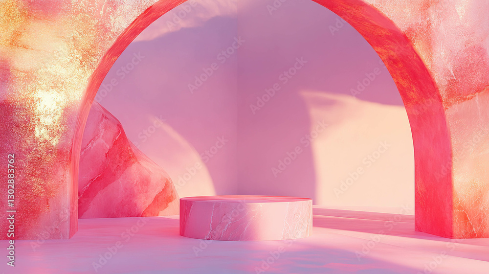 Poster elegant abstract background with archway and marble podium for modern design