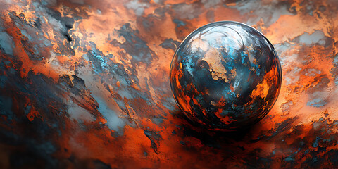 Elegant Black and Gold Marble Ball Unique 3D Glass Illustration