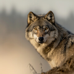 Obraz premium Water Color, Majestic wolf encounter forested wilderness wildlife photography natural habitat close-up animal behavior