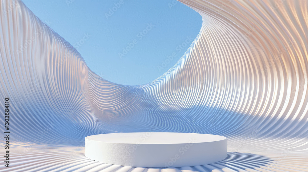 Poster Abstract background with podium in wave patterned space
