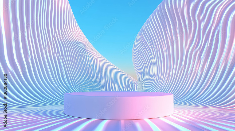 Aufkleber futuristic abstract background with podium and vibrant wave patterns for creative design