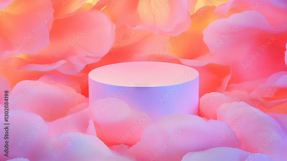 Poster abstract floral-themed background with podium for product display and design