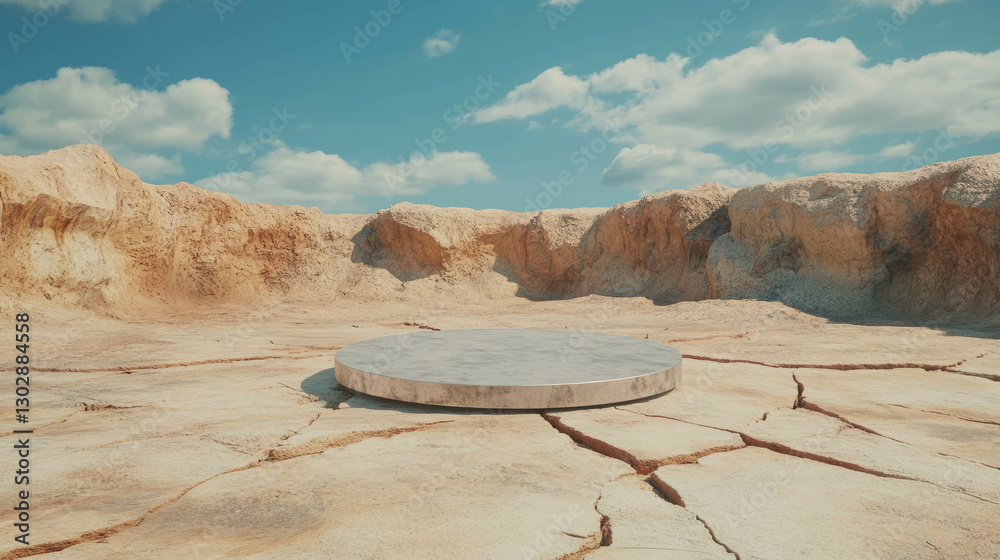 Poster abstract desert landscape with podium for product display design