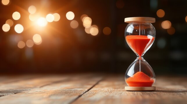 A striking red hourglass captures attention with its vibrant hue and glowing backdrop, symbolizing the urgent passage of time and the moments that slip away from us.